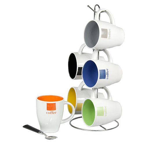 Home Basics Colorful 6pc. Mug Set & Stand