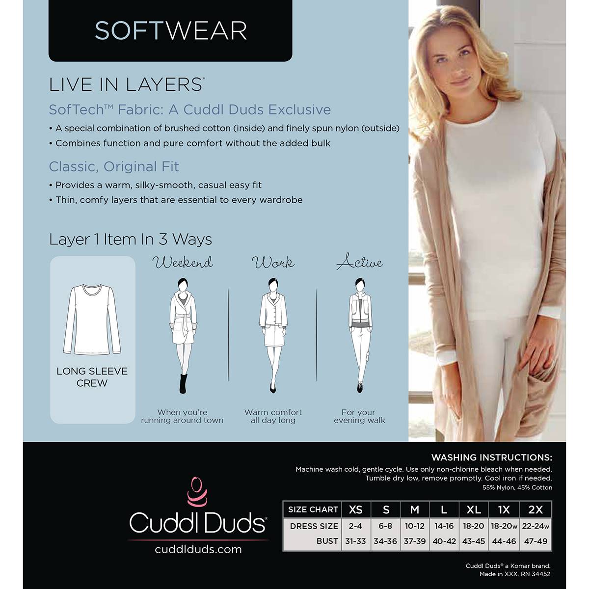 Womens Cuddl Duds(R) Softwear Long Sleeve Thermal Top