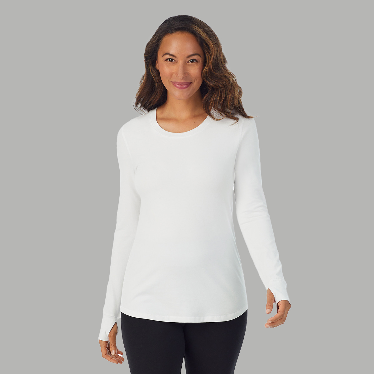 Womens Cuddl Duds(R) Cottonwear Long Sleeve Scoop Neck Top