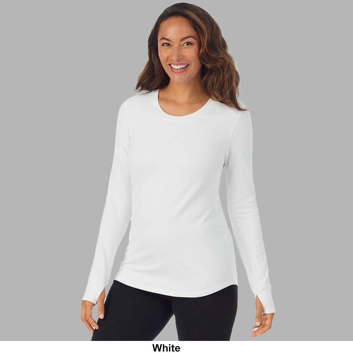 Womens Cuddl Duds(R) Cottonwear Long Sleeve Scoop Neck Top