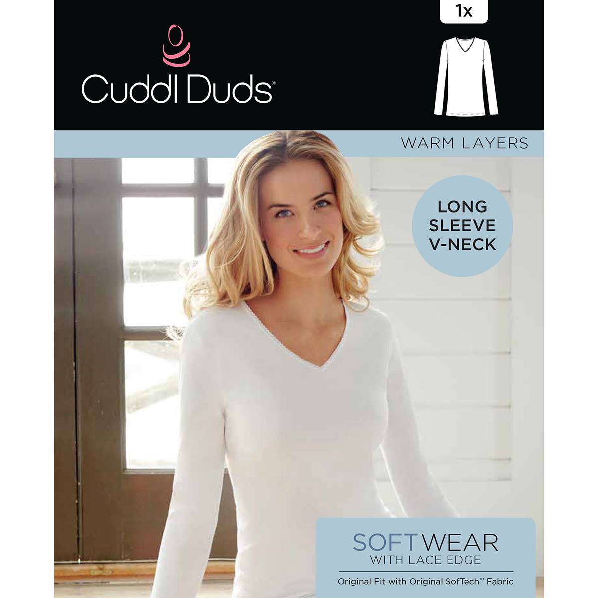 Womens Cuddl Duds(R) Softwear Long Sleeve Thermal V-Neck Top