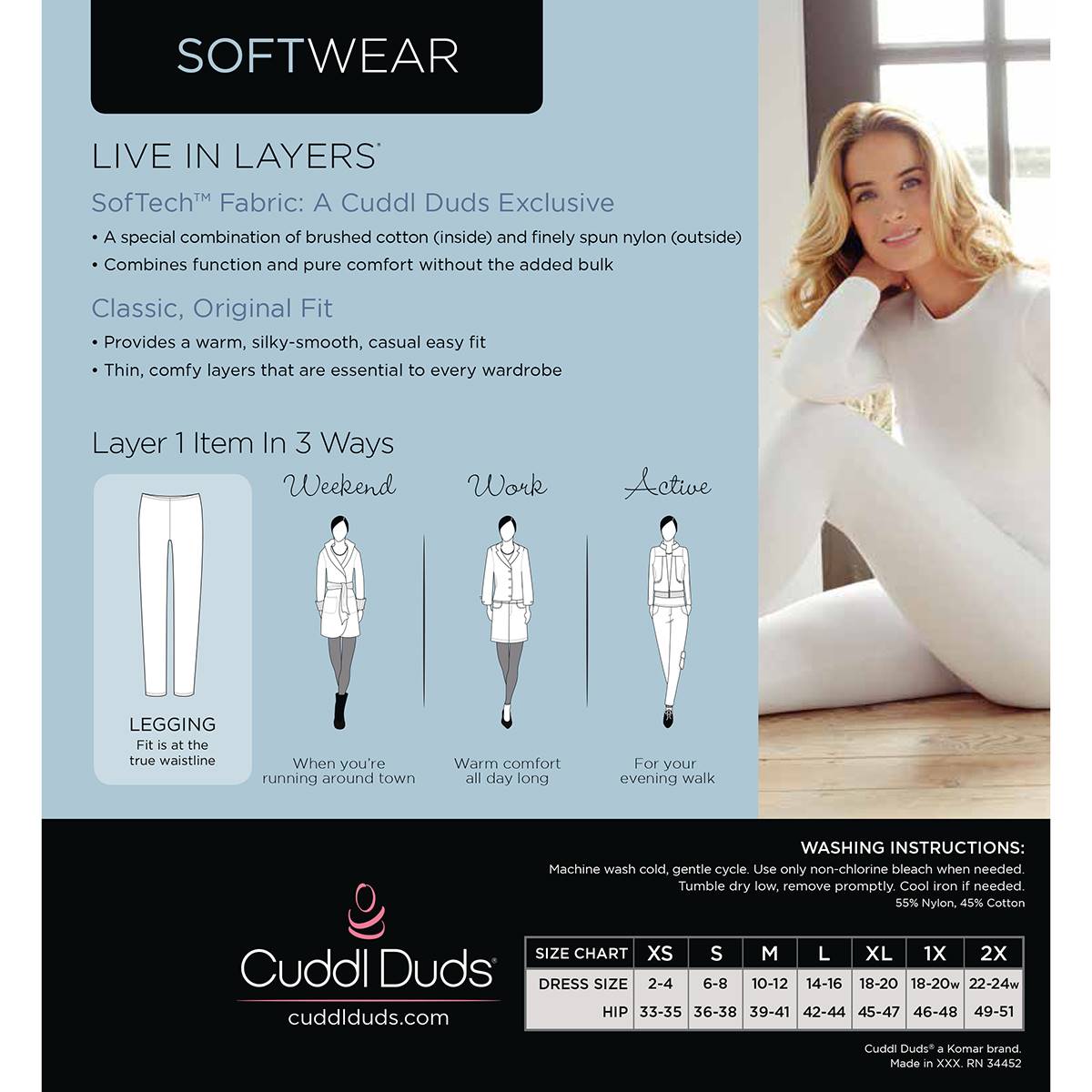 Womens Cuddl Duds(R) Softwear Thermal Long Leggings