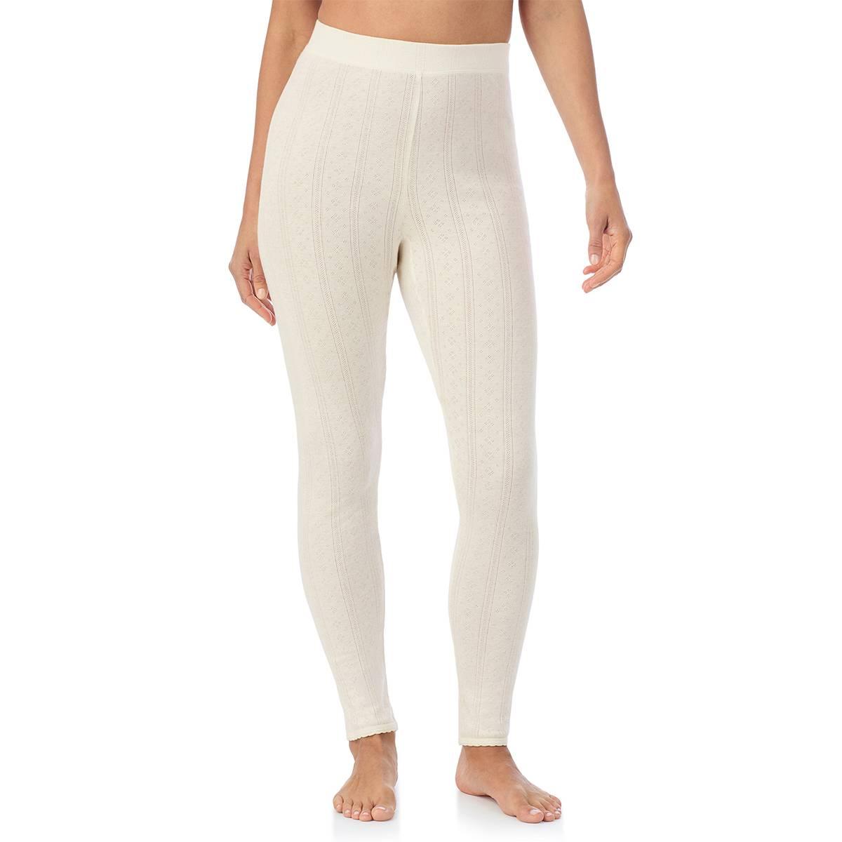 Cuddl Duds Cotton Pointelle Thermal Legging, Medium, White