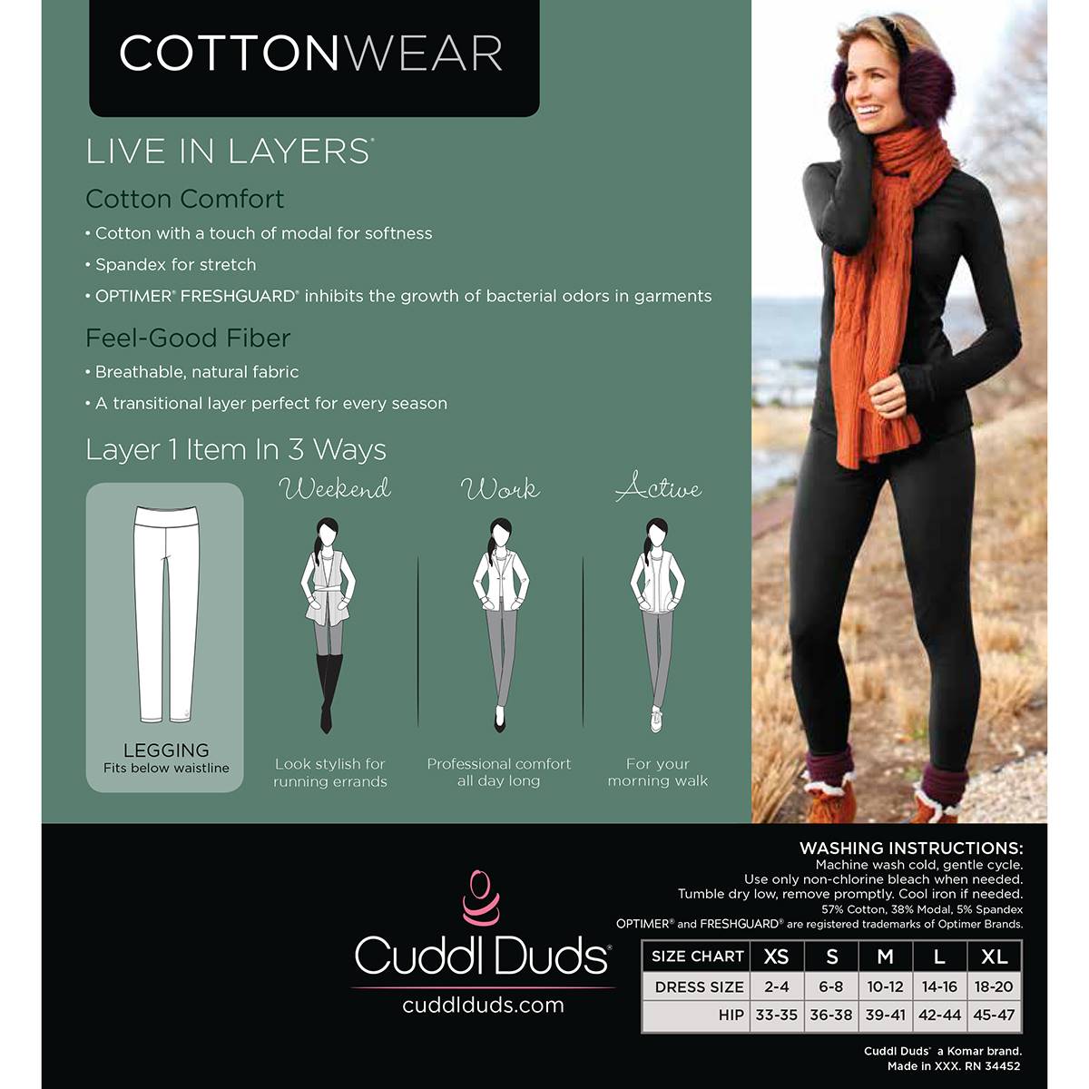Womens Cuddl Duds(R) Cottonwear Thermal Leggings