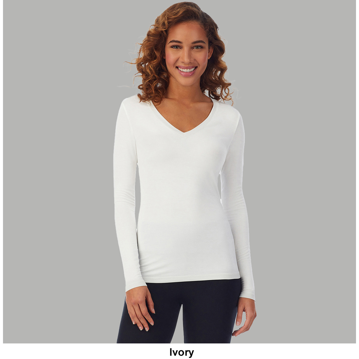 Womens Cuddl Duds Softwear With Stretch Long Sleeve V-Neck Tee