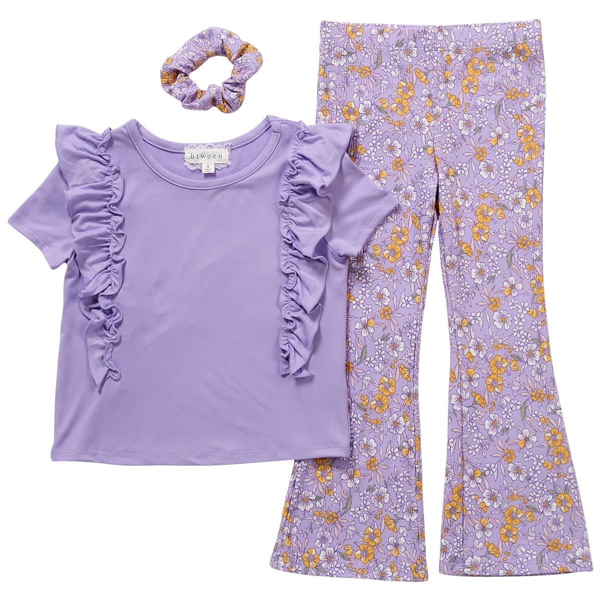 Girls (4-6x) BTween(R) 2pc. Ruffle Tee & Rib Floral Flare Leggings