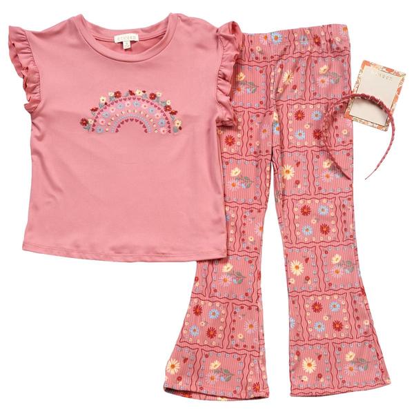 Girls (4-6x) BTween(R) Floral Rainbow Top w/ Leggings Set