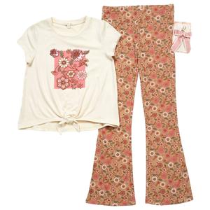 Girls(7-16) BTween(R) Tie Front Flower Tee w/ Flare Leggings alternate view