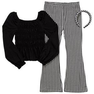 Girls (7-12) BTween(R) Smocked Top with Houndstooth Leggings alternate view