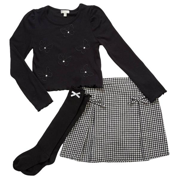 Girls (7-12) BTween(R) Butterfly Top w/ Socks & Houndstooth Skort