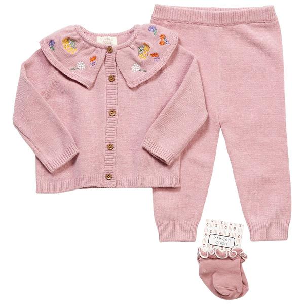 Baby Girl (3-9M) BTween(R) Floral Cardigan & Pants Set with Socks