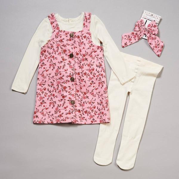 Baby Girl (12-24M) BTween(R) Button Front Jumper Dress Set w/ Bow