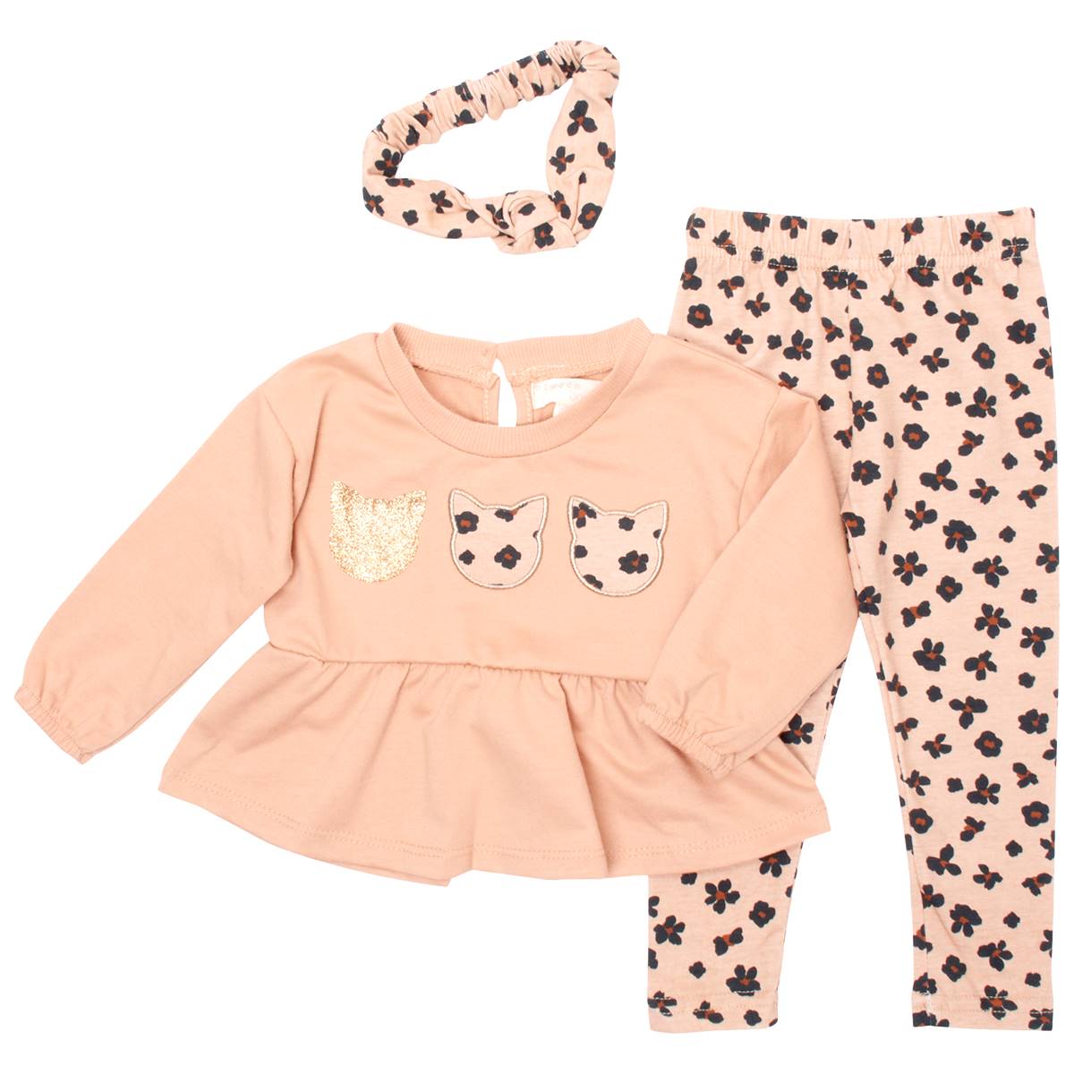 Baby Girl (12-24M) BTween(R) 3pc. Cat Top/Floral Leopard Leggings