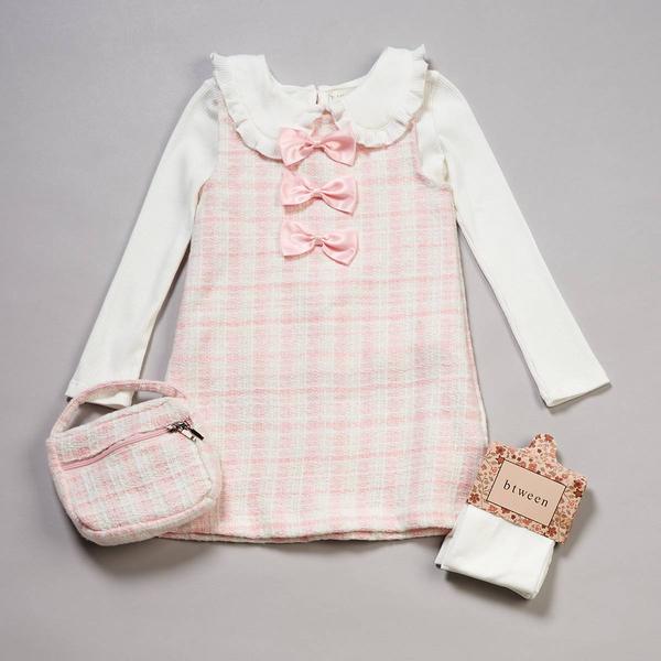 Toddler Girl BTween(R) High Neck Pink Plaid Dress Set w/ Bows & Bag