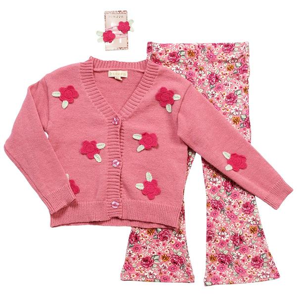 Toddler Girl BTween(R) Rose Floral V-Neck Cardigan & Leggings Set