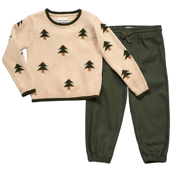 Toddler Boy Stitch & Stone Tree Sweater & Twill Joggers Set alternate view