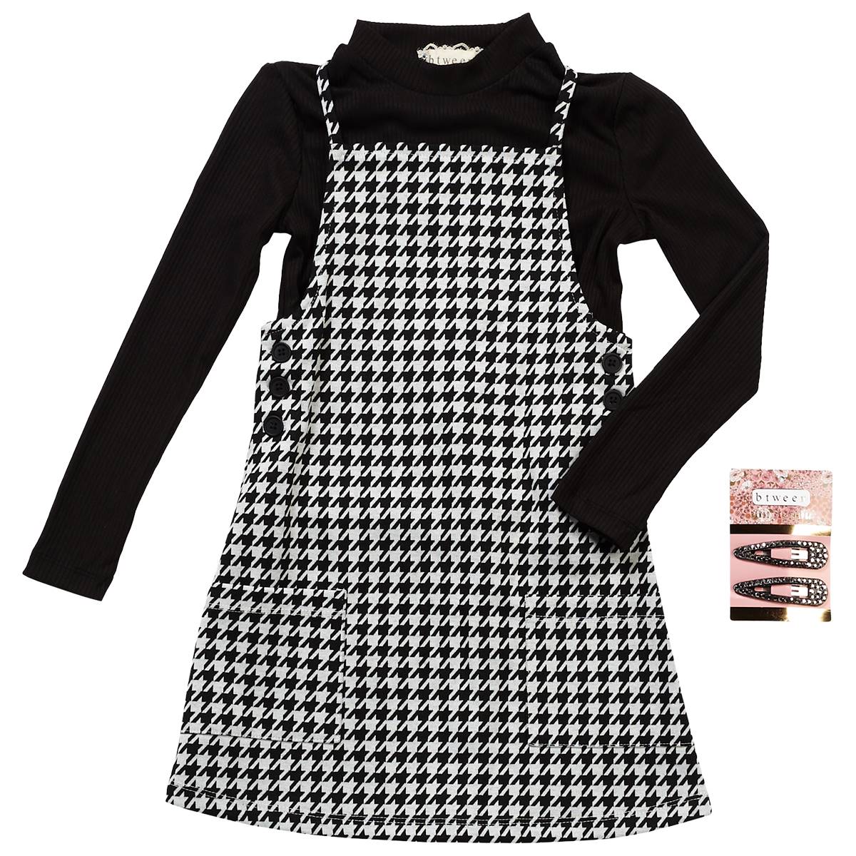 Girls (4-6x) BTween(R) 2Fer Mock Neck Tee & Houndstooth Jumper Set