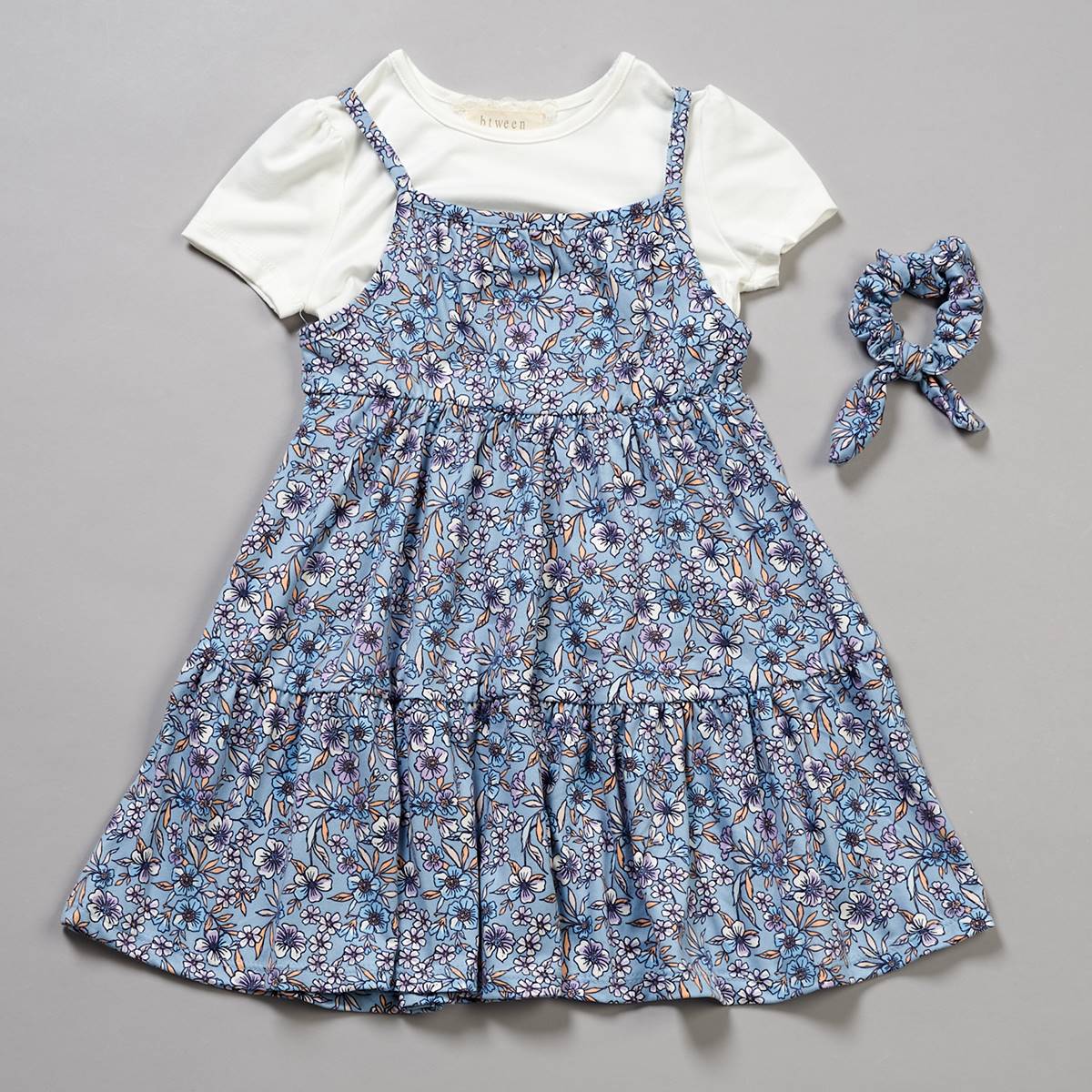 Girls (4-6x) BTween(R) 2pc. Solid Tee & Floral Violets Tiered Dress