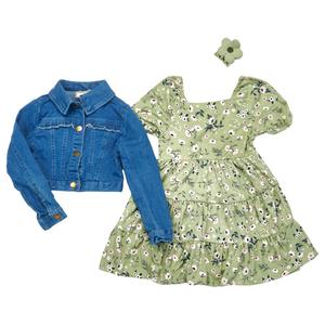 Girls (4-6x) BTween(R) Yummy Tiered Floral Dress w/ Denim Jacket