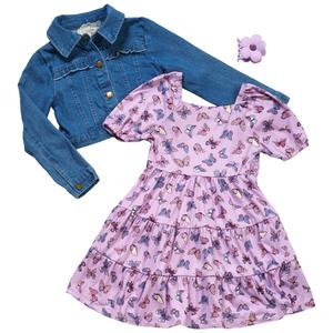 Girls (4-6x) BTween(R) Tiered Yummy Butterfly Dress w/ Denim Jacket alternate view