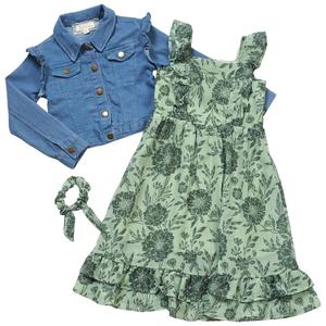 Girls (4-6x) BTween(R) Knit Tiered Floral Dress w/ Denim Jacket