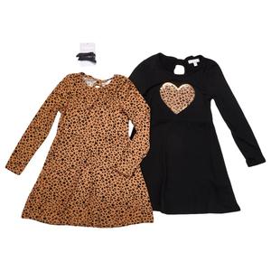 Girls (4-6x) BTween(R) 2pk. Long Sleeve Bow Back Leopard Dresses alternate view