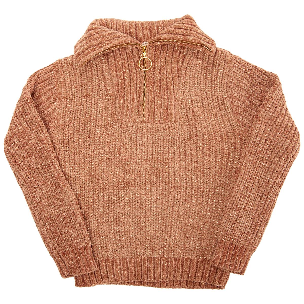 Girls (7-12) BTween(R) Long Sleeve 1/4 Zip Chenille Sweater