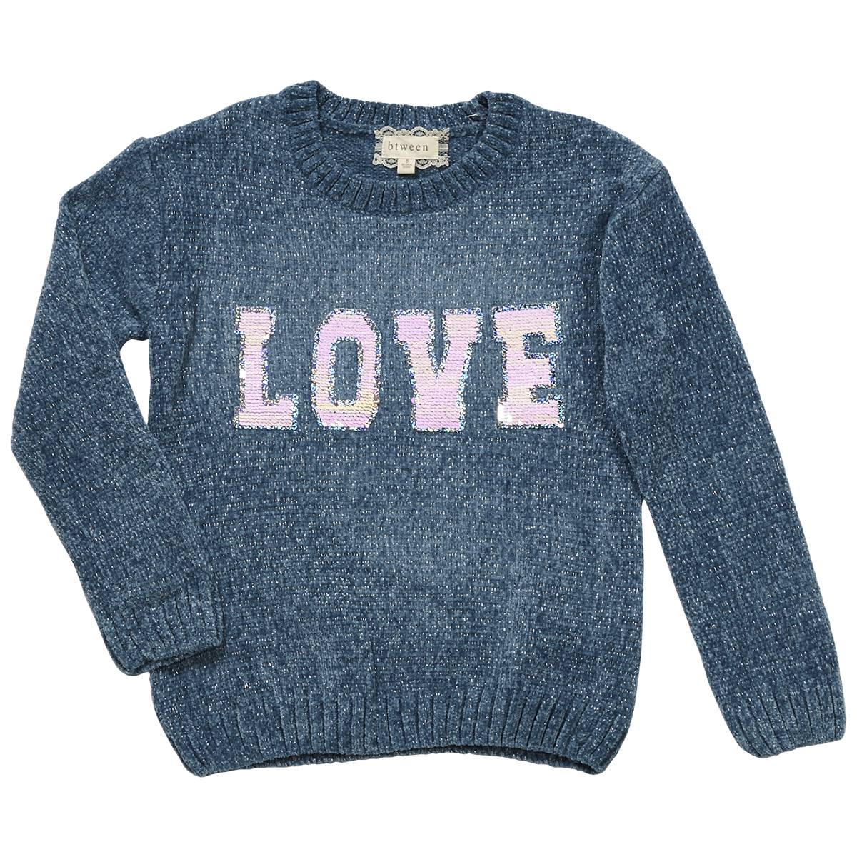 Girls (7-12) BTween(R) Chenille Lurex Flip Sequin Love Sweater