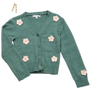 Girls (7-12) BTween(R) Long Sleeve Flower Cardigan Sweater w/ Clips alternate view