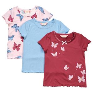 Girls (4-6x) Bkind 3pk. Short Sleeve Butterfly/Solid Tops alternate view