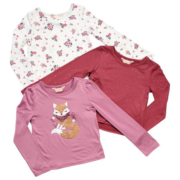 Girls (4-6x) BTween(R) 3pk. Fox/Speckled/Floral Long Sleeve Tops