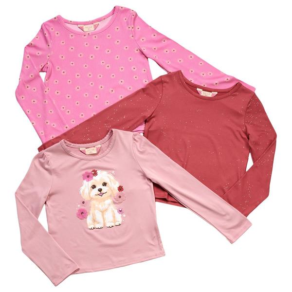 Girls (4-6x) BTween(R) 3pk. Dog/Speckled/Flowers Long Sleeve Tops
