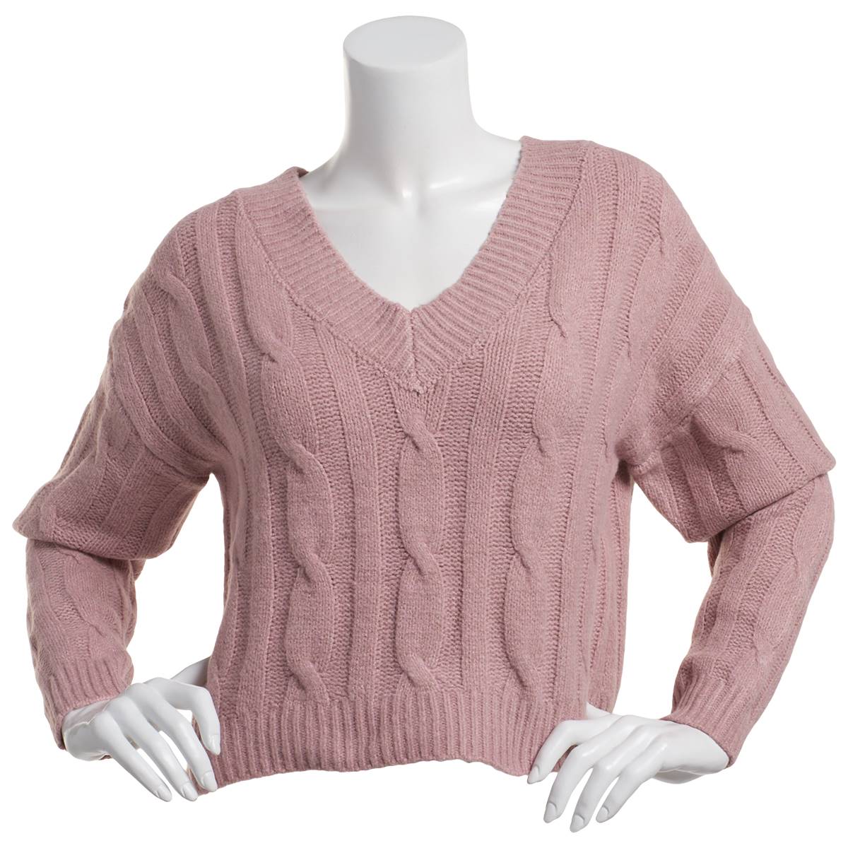 Juniors Pink Rose Delia Drop Shoulder Cable Knit Sweater