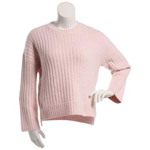 Juniors Pink Rose Mossy Textured Step Hem Wide Sleeve Sweater alternate view