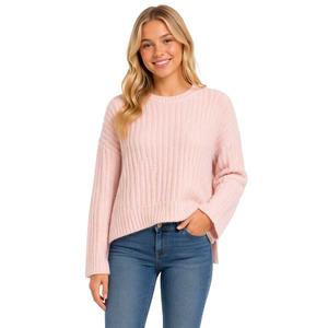 Juniors Pink Rose Mossy Textured Step Hem Wide Sleeve Sweater