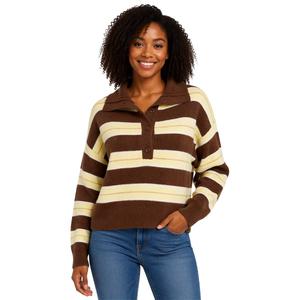 Juniors Pink Rose Striped Henley Wide Collar Polo Sweater alternate view