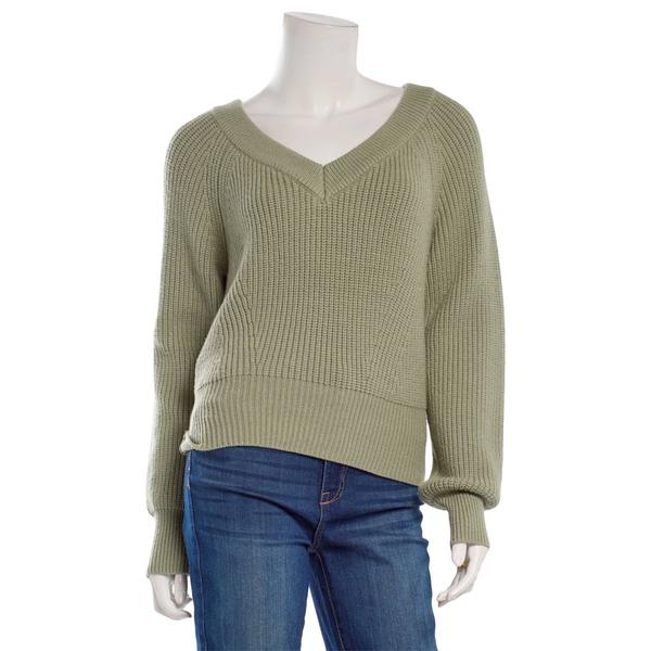 Juniors Pink Rose Shaker Raglan V-Neck Meet & Greet Sweater alternate view