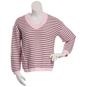 Juniors Pink Rose Oversized Knit Pullover Striped Sweater