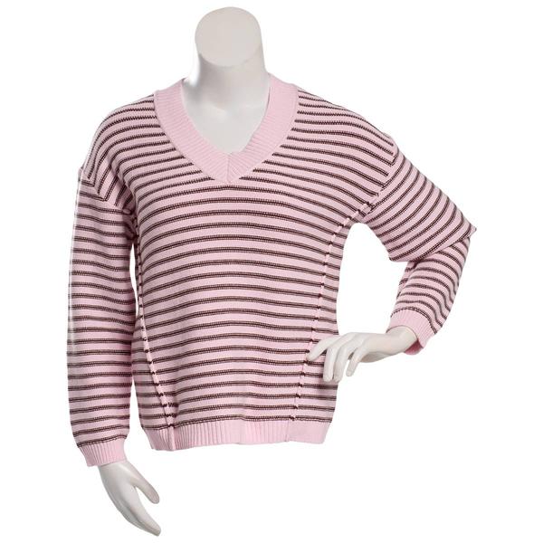 Juniors Pink Rose Oversized Knit Striped Sweater