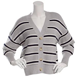 Juniors Pink Rose Shaker Stitch Boxy Striped V-Neck Cardigan