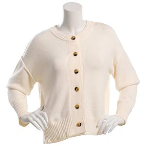 Juniors Pink Rose Exposed Seam Button Front Cardigan