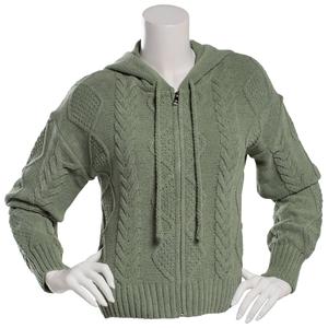 Juniors Pink Rose Matte Chenille Cable Zip Front Hoodie