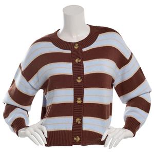 Juniors Pink Rose Stripe Drop Shoulder Button Front Cardigan alternate view