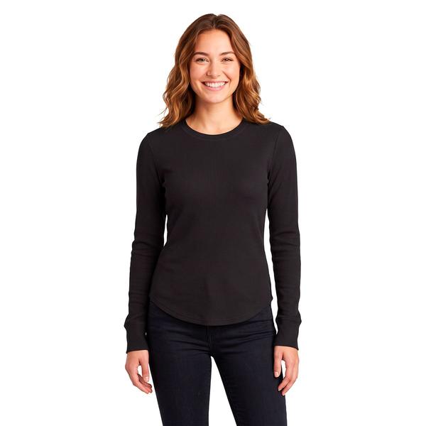 Juniors Pink Rose Long Sleeve Thermal Hacci Top- Solid