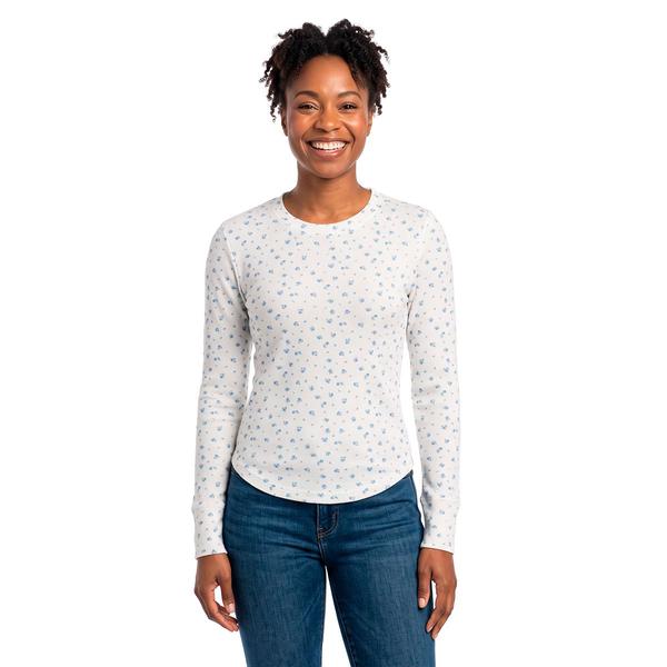 Juniors Pink Rose Floral Long Sleeve Thermal Hacci Top- Floral alternate view