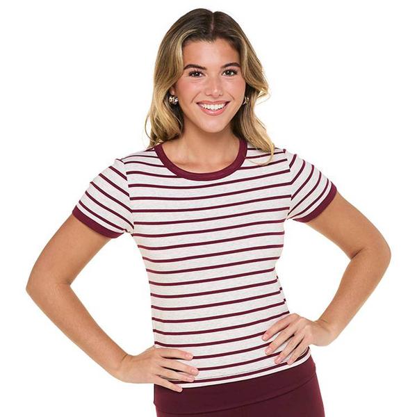 Juniors Pink Rose Striped Ringer Tee alternate view