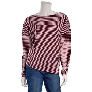 Juniors Pink Rose Long Sleeve Stripe Wide Neck Dolman Top