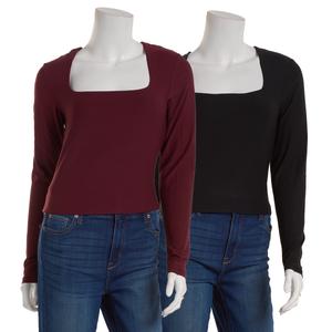 Juniors Pink Rose 2pk. Double Layer Long Sleeve Square Neck Top alternate view