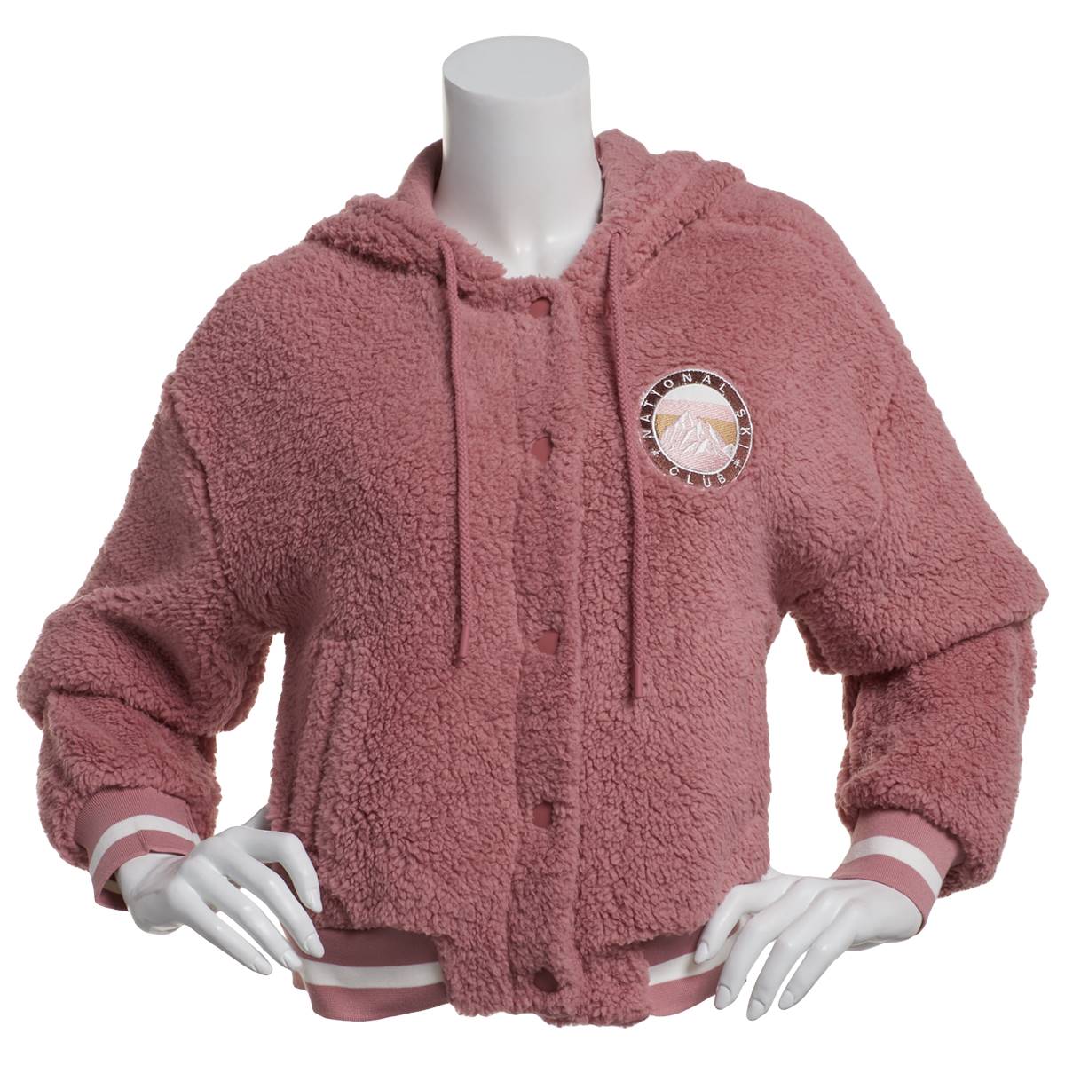 Juniors Pink Rose Ski Club Hooded Teddy Jacket