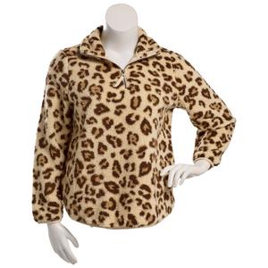 Juniors Pink Rose Sherpa Leopard Quarter Zip Pullover